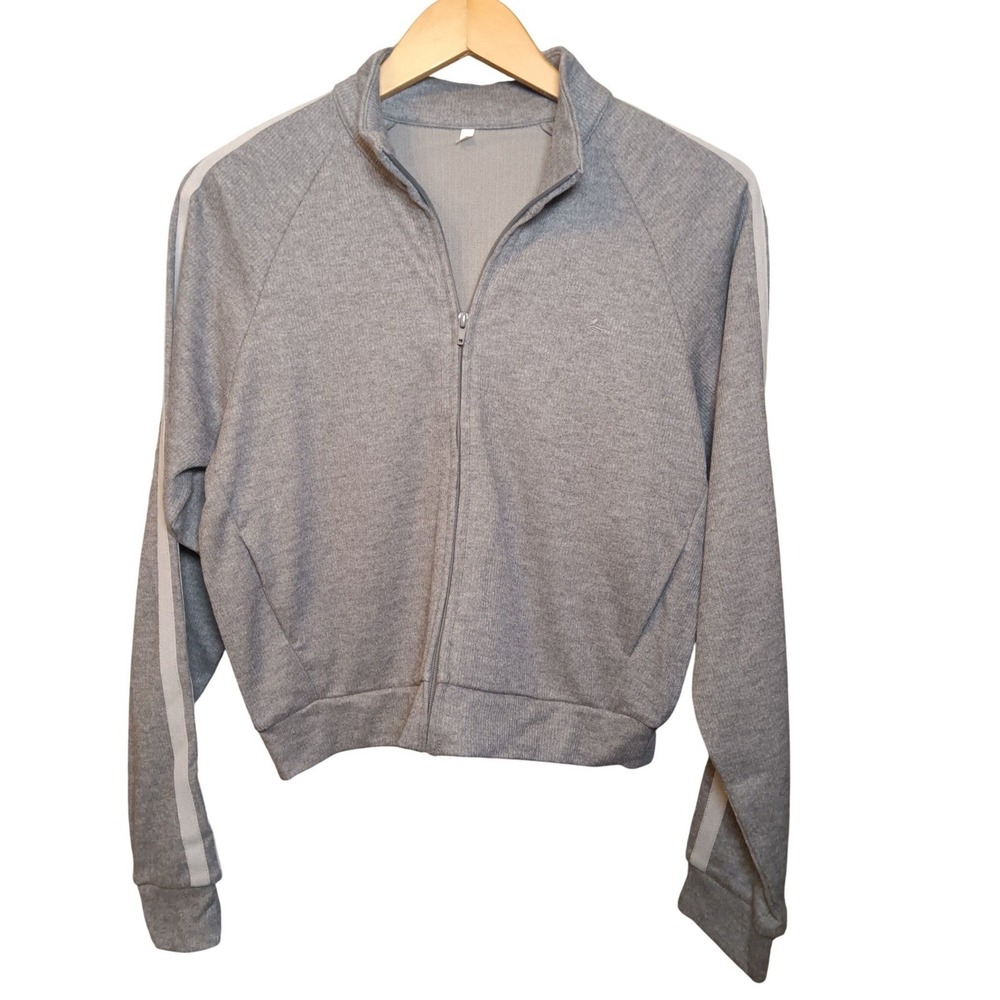Halara Athletic Track Jacket Gray Ribbed‎ Full Zip Striped Sleeve Size M
